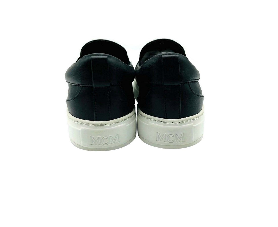 MCM Women's Black Visetos Logo Low Top Slip On Sneaker