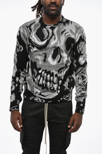 Alexander McQueen Metallic Fabric Crewneck Sweater with Jacquard Skull Motif