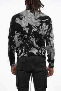Alexander McQueen Metallic Fabric Crewneck Sweater with Jacquard Skull Motif