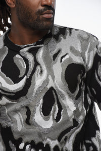 Alexander McQueen Metallic Fabric Crewneck Sweater with Jacquard Skull Motif