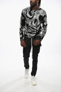Alexander McQueen Metallic Fabric Crewneck Sweater with Jacquard Skull Motif