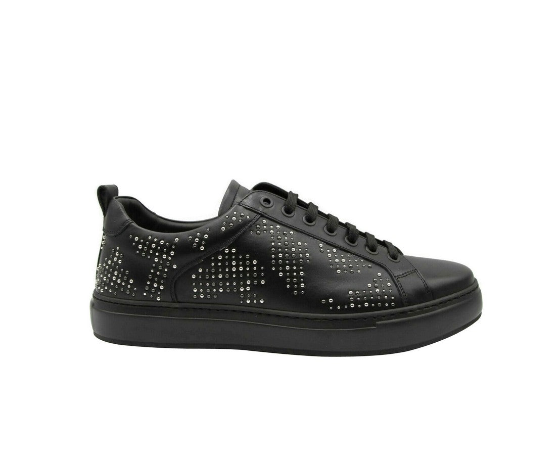 MCM Men's Black Leather Silver Studded Low Top Sneakers