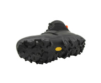 Stylish MCM men's black leather combat boots with reflective patches and vibrant orange pull tabs for a bold look.