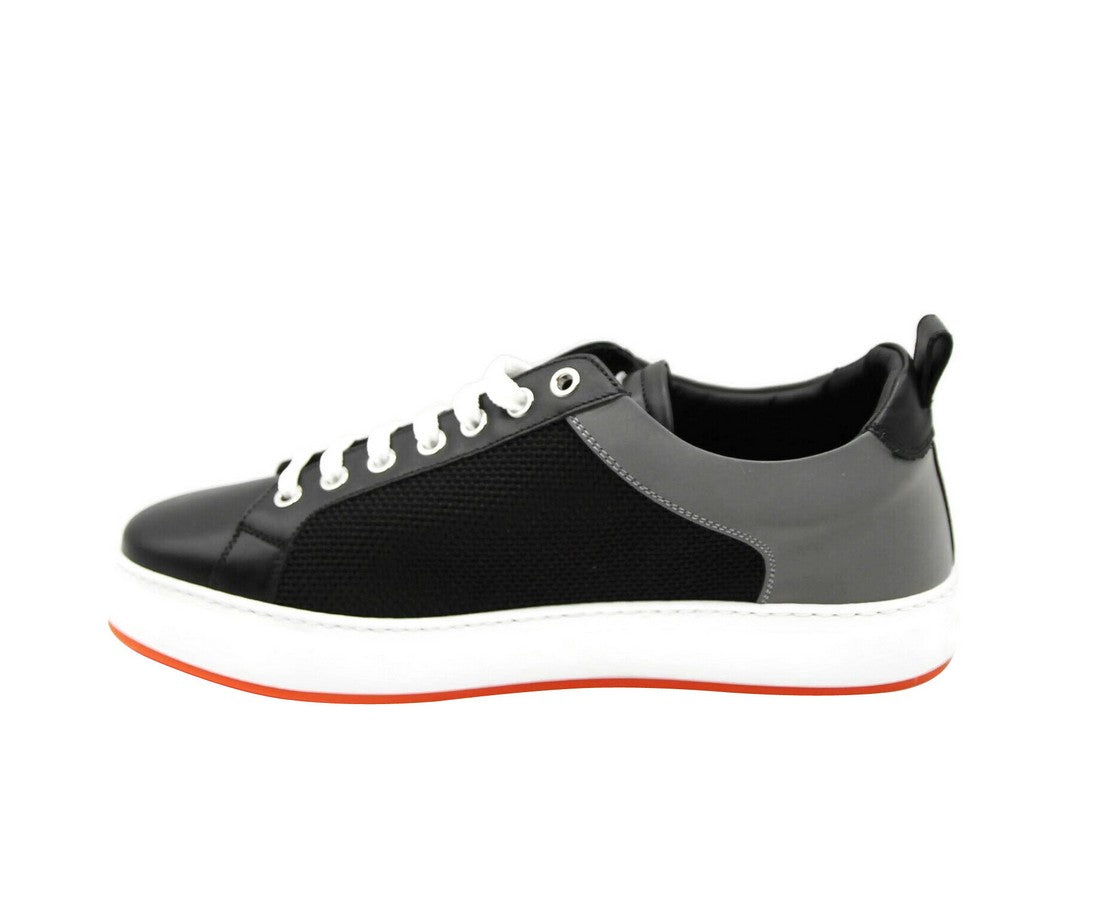MCM Men's Black Leather Silver Reflective Canvas Low Top Sneaker