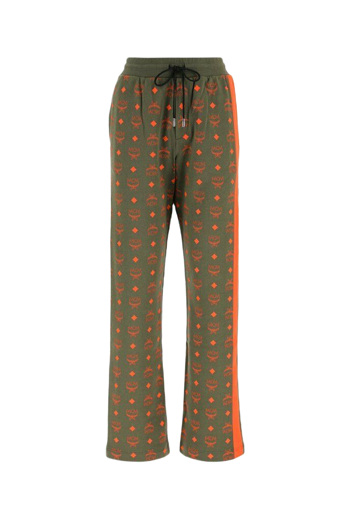 MCM Women's Winter Moss Green Cotton Orange Logo Straight Sweatpant (Regular; S)