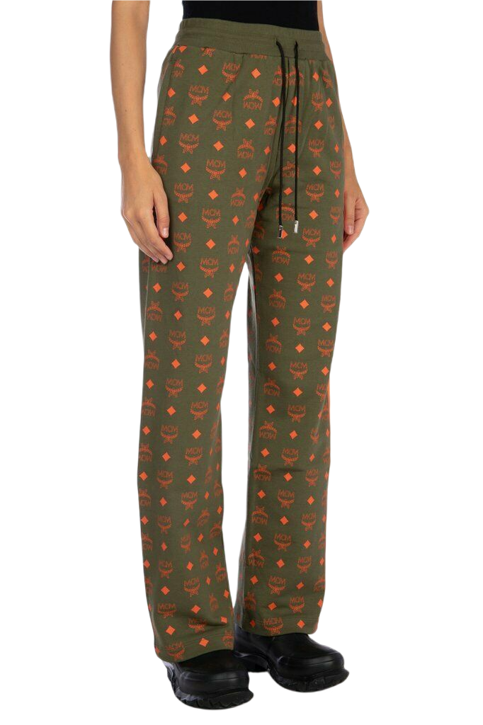 MCM Women's Winter Moss Green Cotton Orange Logo Straight Sweatpant (Regular; S)
