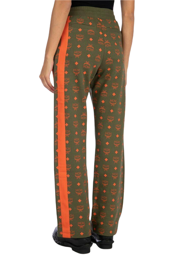 MCM Women's Winter Moss Green Cotton Orange Logo Straight Sweatpant (Regular; S)