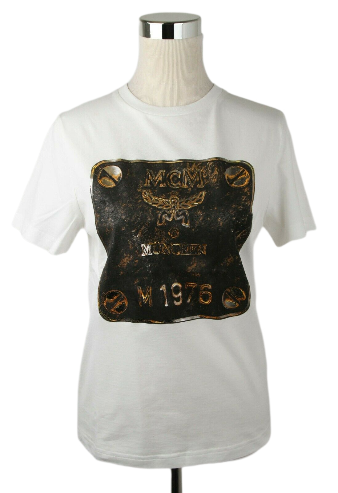 MCM MCM Women's Black Cotton Short Sleeve Plaque Logo Print T-Shirt S