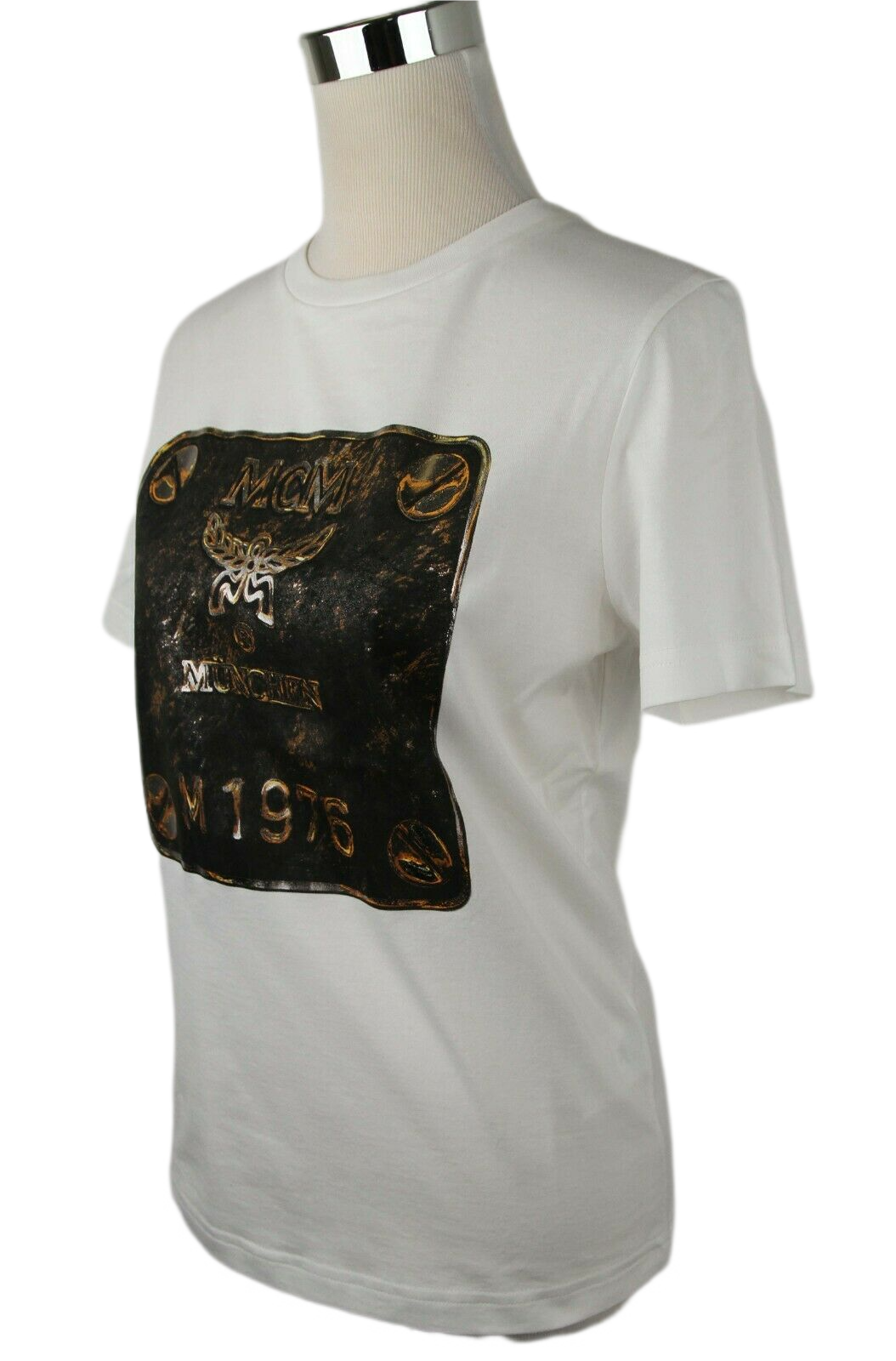 MCM MCM Women's Black Cotton Short Sleeve Plaque Logo Print T-Shirt S