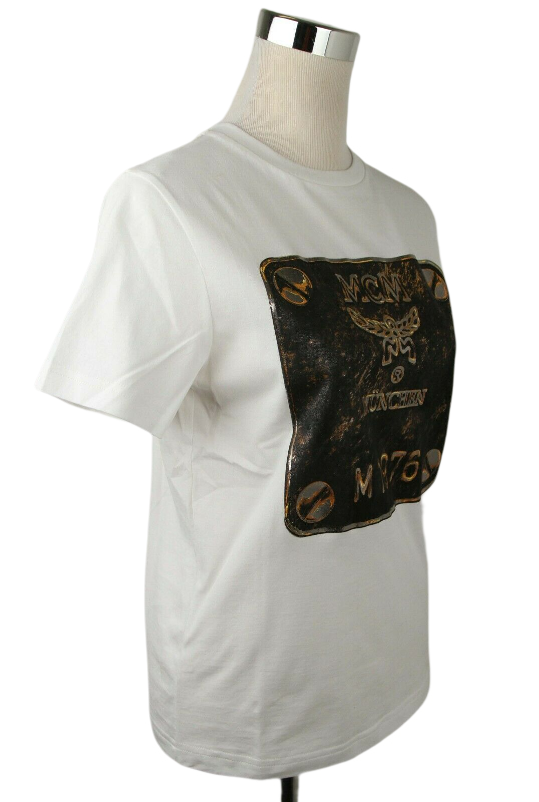 MCM MCM Women's Black Cotton Short Sleeve Plaque Logo Print T-Shirt S