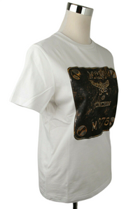 MCM MCM Women's Black Cotton Short Sleeve Plaque Logo Print T-Shirt S