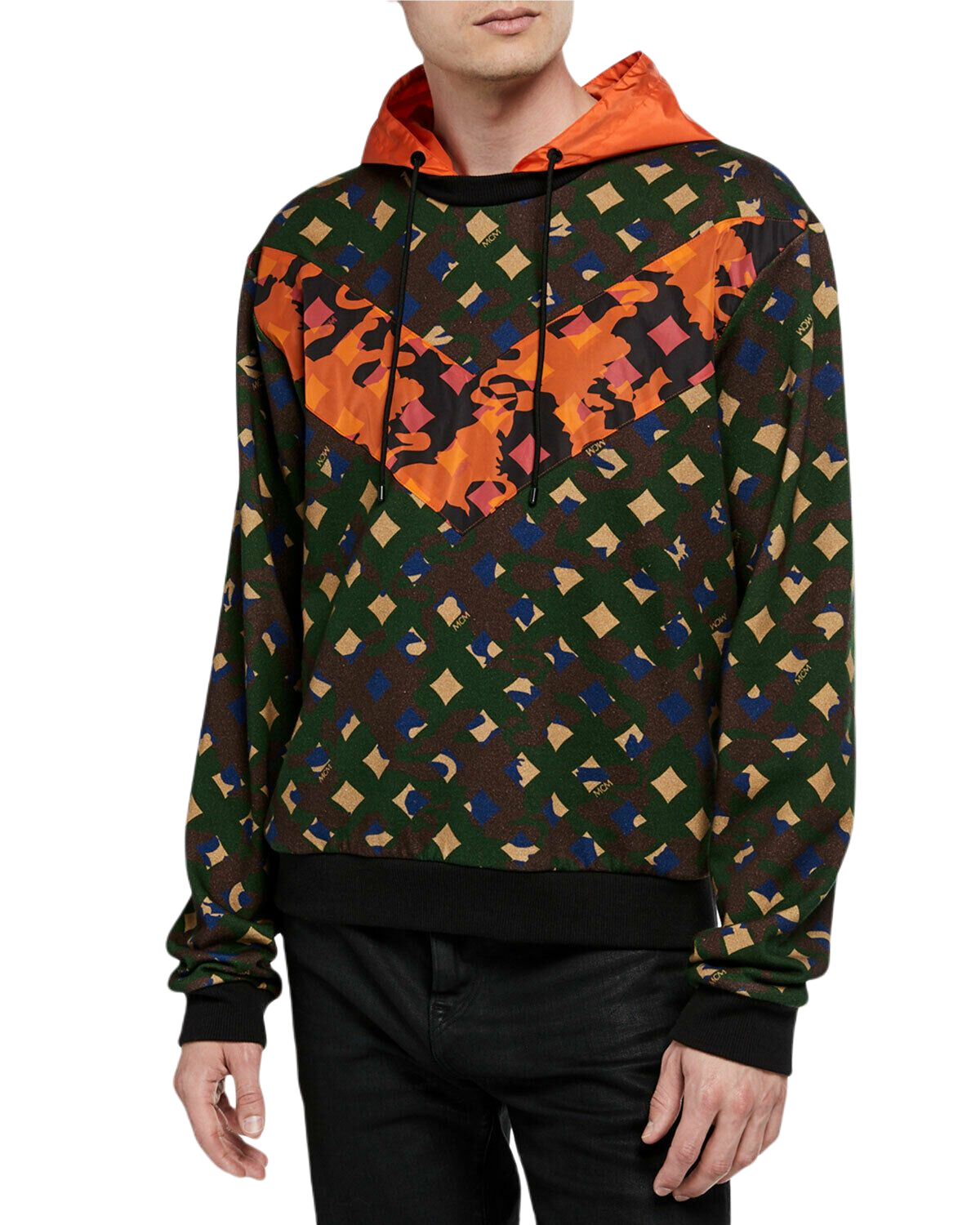 MCM Men's Jungle Green Cotton Camo Lion Nylon Hood Sweatshirt