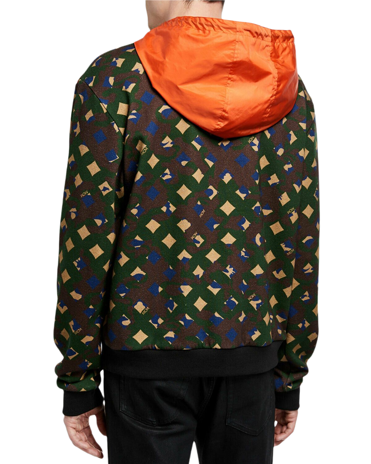 MCM Men's Jungle Green Cotton Camo Lion Nylon Hood Sweatshirt