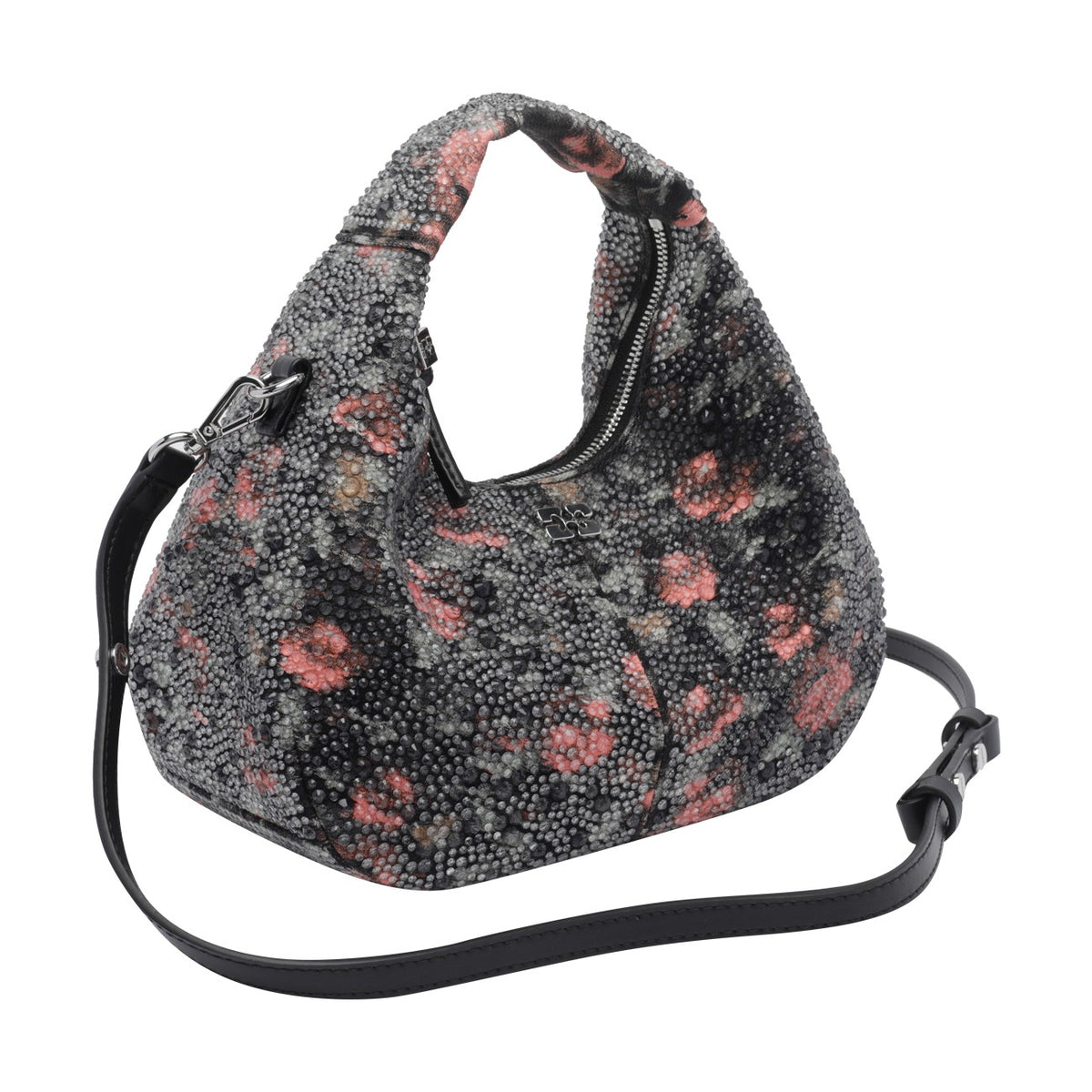 Ganni Women Mini Hobo Bag With Beaded Flower And Logo