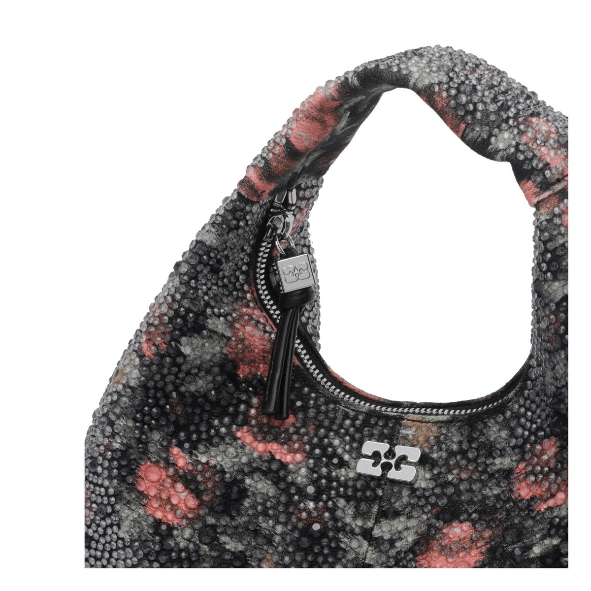 Ganni Women Mini Hobo Bag With Beaded Flower And Logo