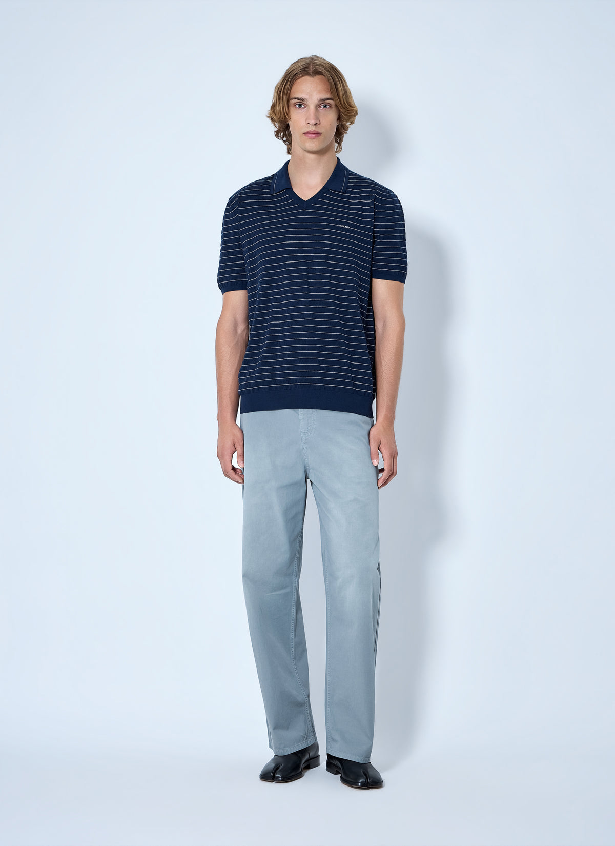 Miu Miu Men Striped V-Neck Polo Shirt