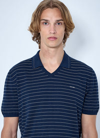 Miu Miu Men Striped V-Neck Polo Shirt