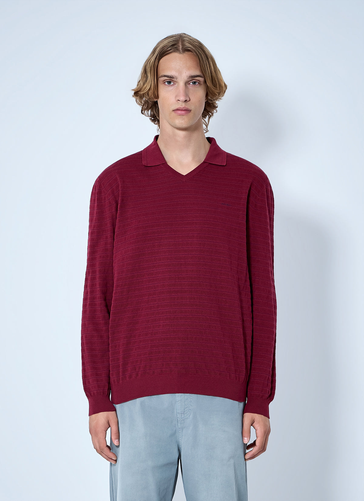 Miu Miu Miu Miu Men Striped V-Neck Polo Shirt