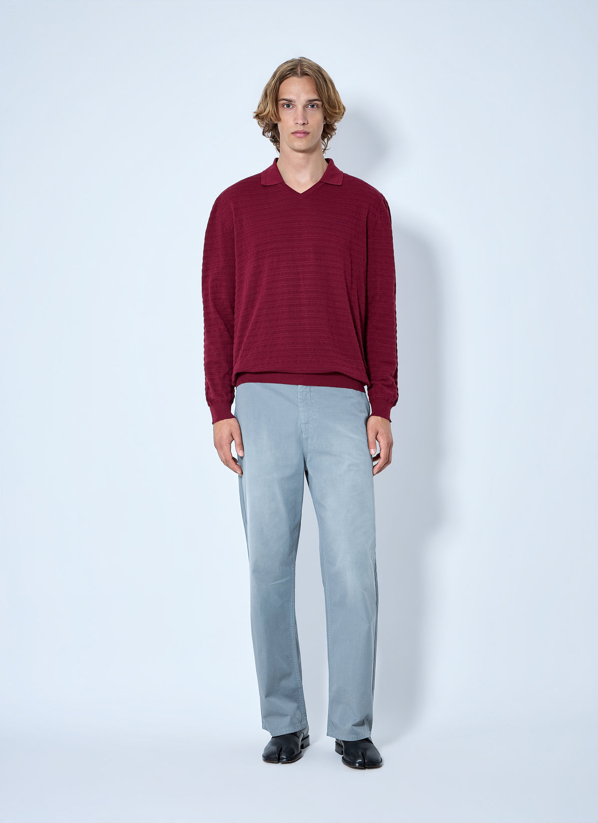 Miu Miu Miu Miu Men Striped V-Neck Polo Shirt