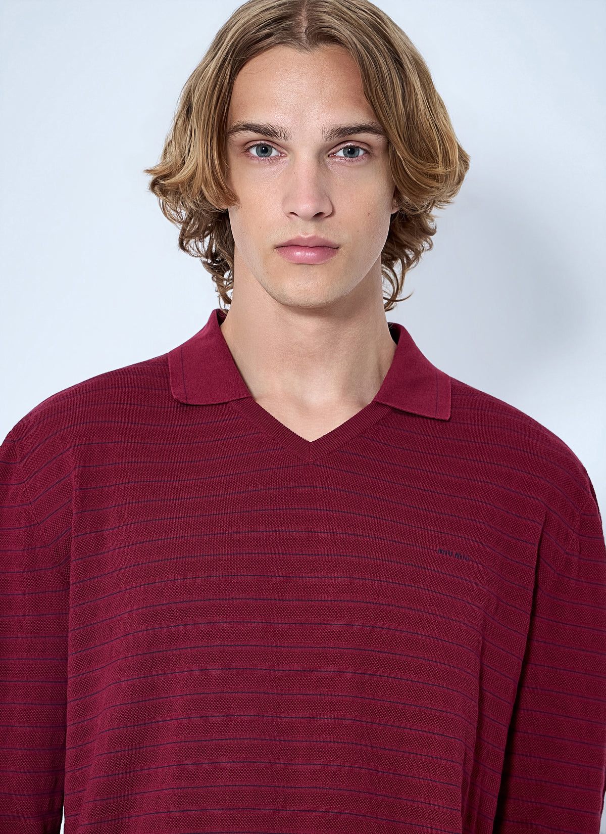 Miu Miu Miu Miu Men Striped V-Neck Polo Shirt