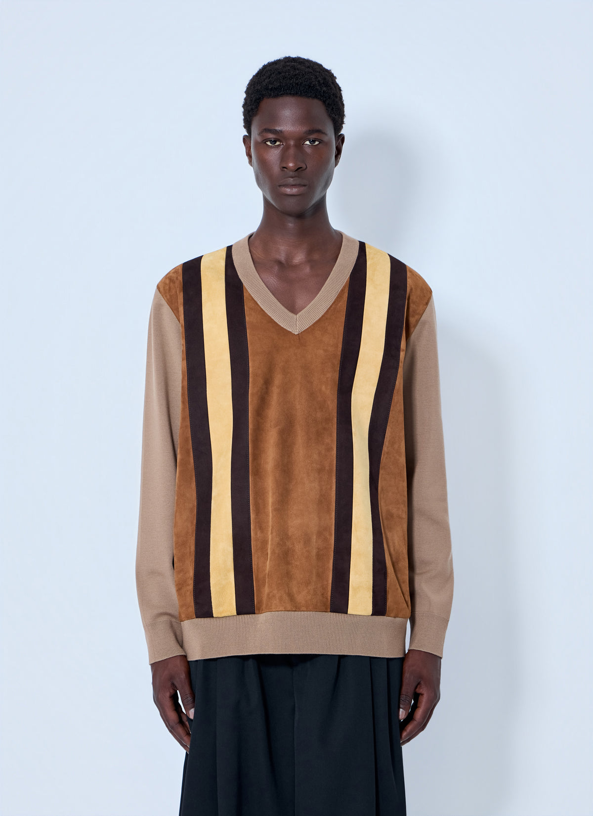 Miu Miu Men V-Neck Sweater With Contrast Stripes