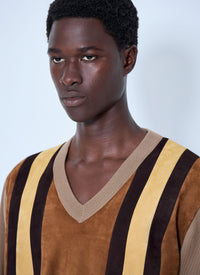 Miu Miu Men V-Neck Sweater With Contrast Stripes