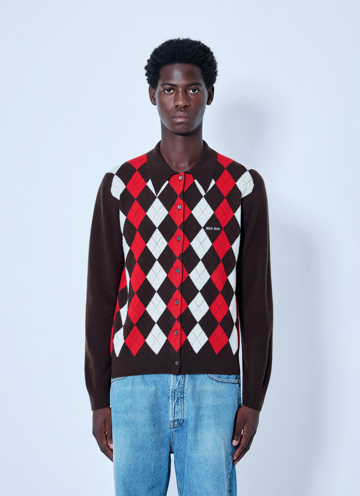Miu Miu Men Cashmere Argyle Cardigan