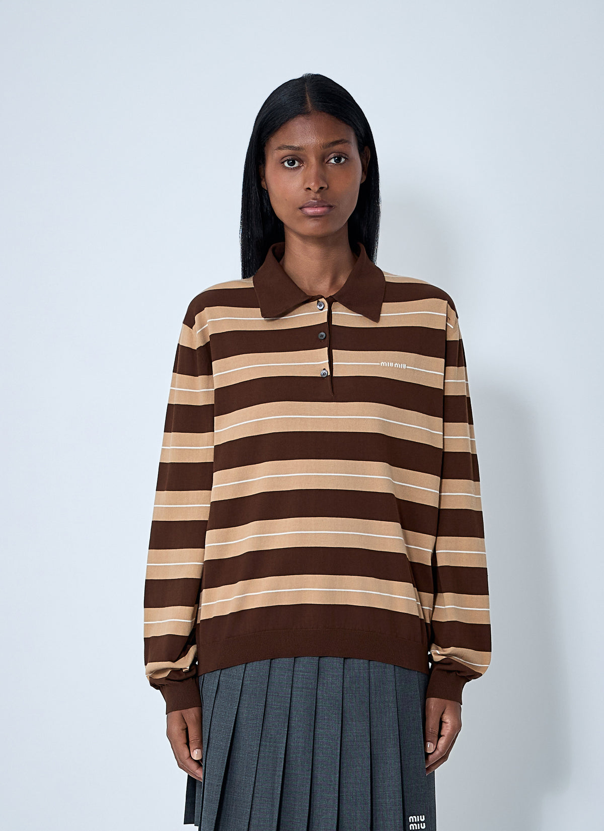 Miu Miu Miu Miu Women Cotton Striped Polo Shirt