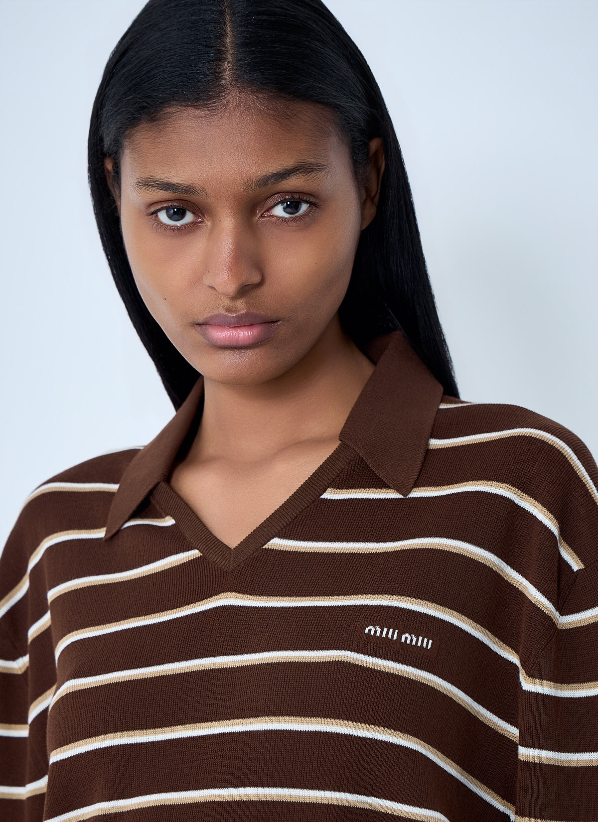 Miu Miu Miu Miu Women Striped Knit Polo Sweater