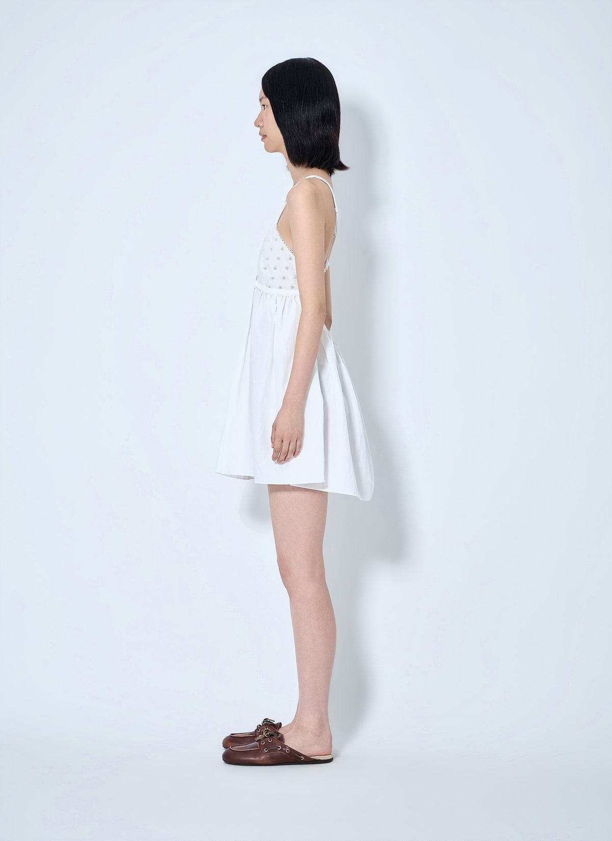 Miu Miu Women Slubbed Poplin And Eyelet Lace Mini Dress