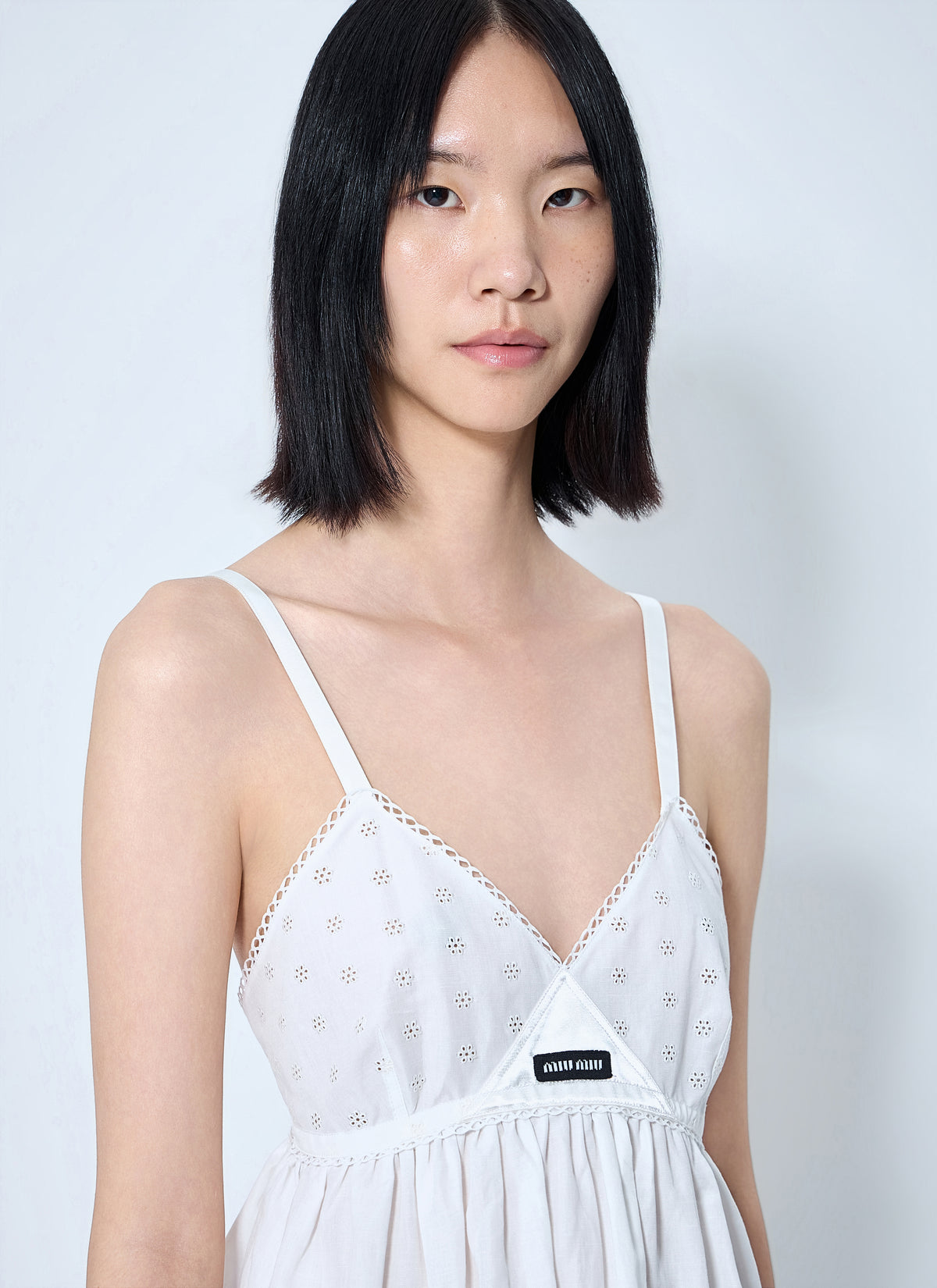 Miu Miu Women Slubbed Poplin And Eyelet Lace Mini Dress