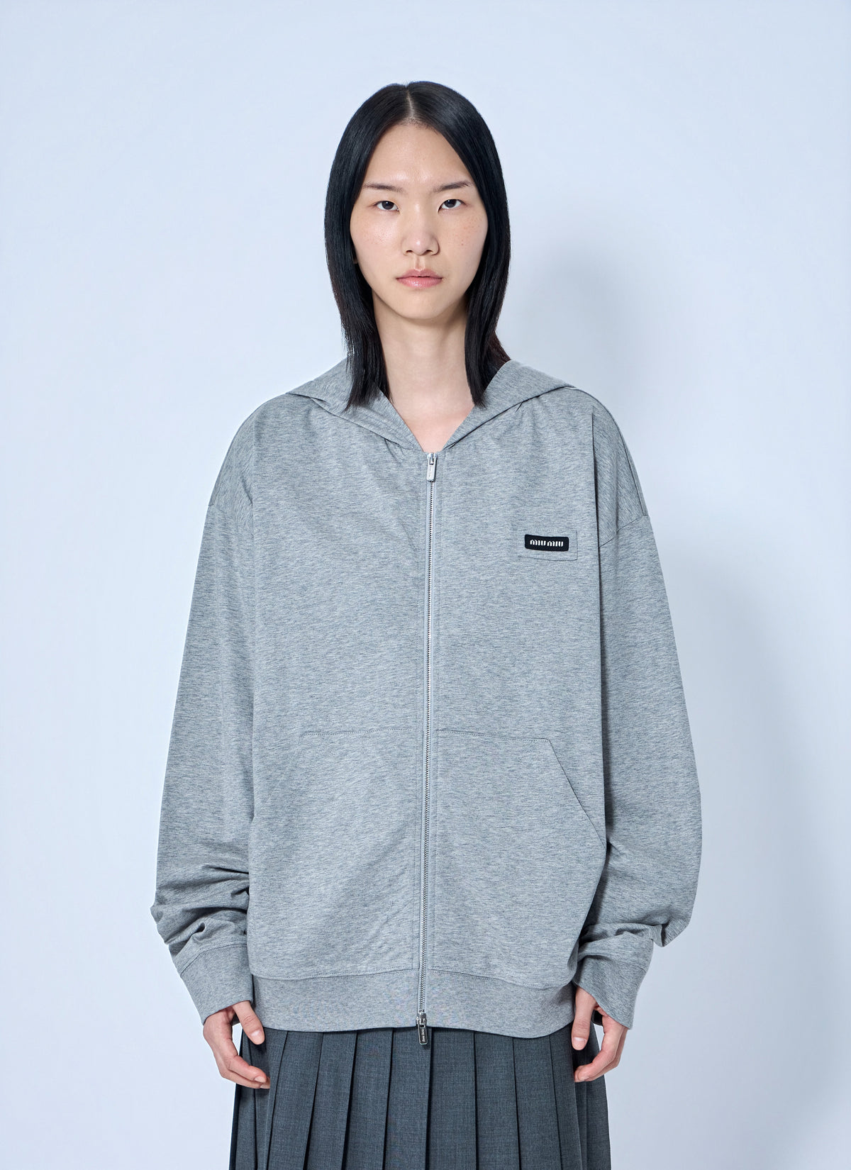 Miu Miu Women Zip Hoodie With Patch Detail