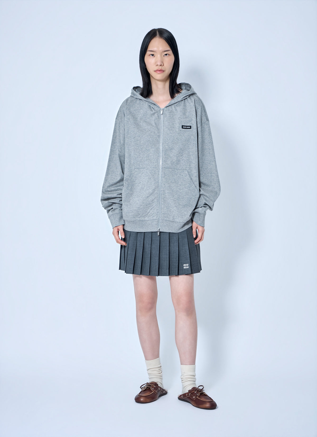 Miu Miu Women Zip Hoodie With Patch Detail