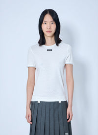 Miu Miu Miu Miu Women Lace-Trim Logo-Patch T-Shirt