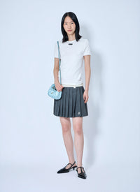 Miu Miu Miu Miu Women Lace-Trim Logo-Patch T-Shirt
