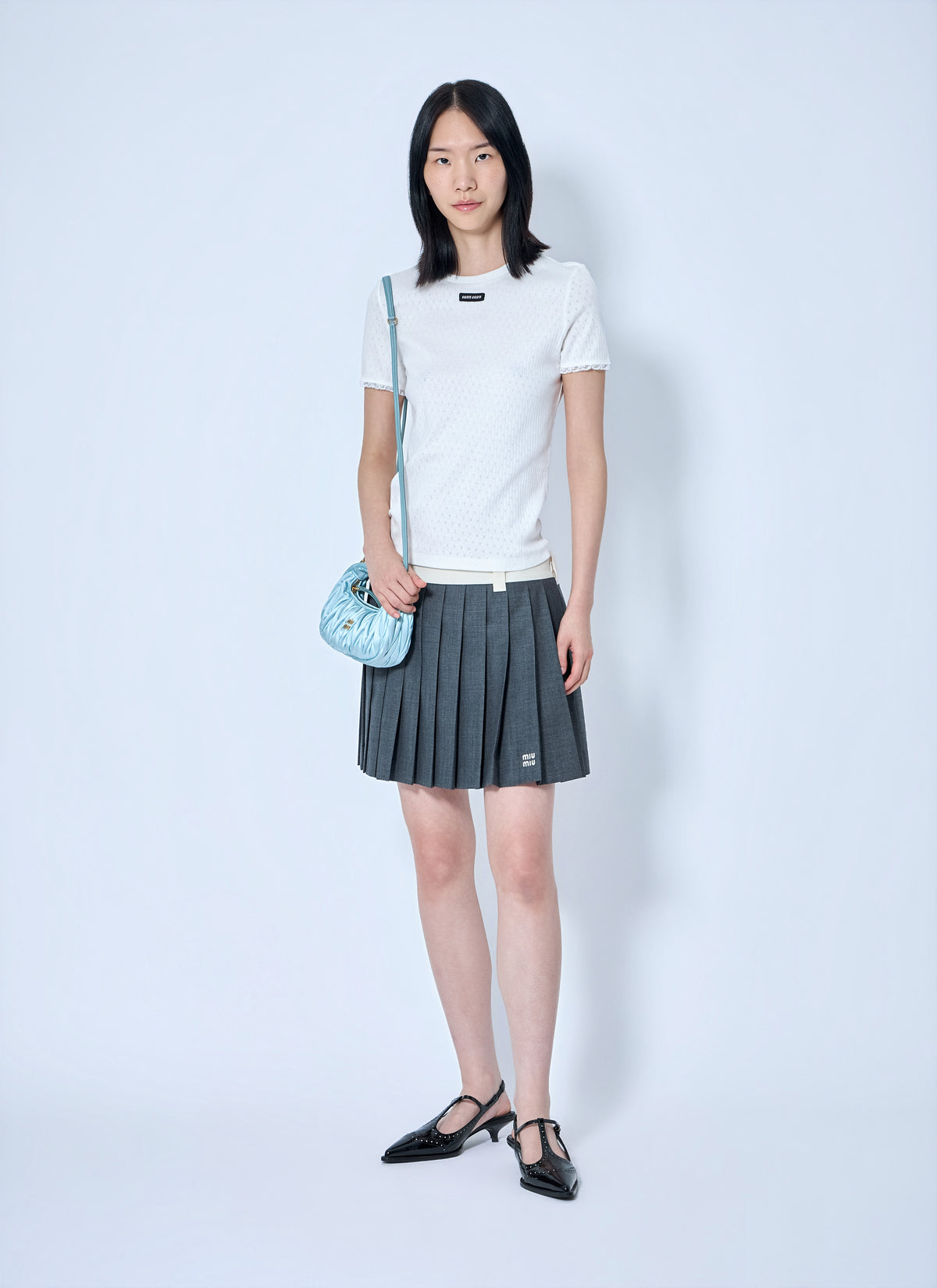 Miu Miu Miu Miu Women Lace-Trim Logo-Patch T-Shirt