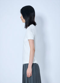 Miu Miu Miu Miu Women Lace-Trim Logo-Patch T-Shirt