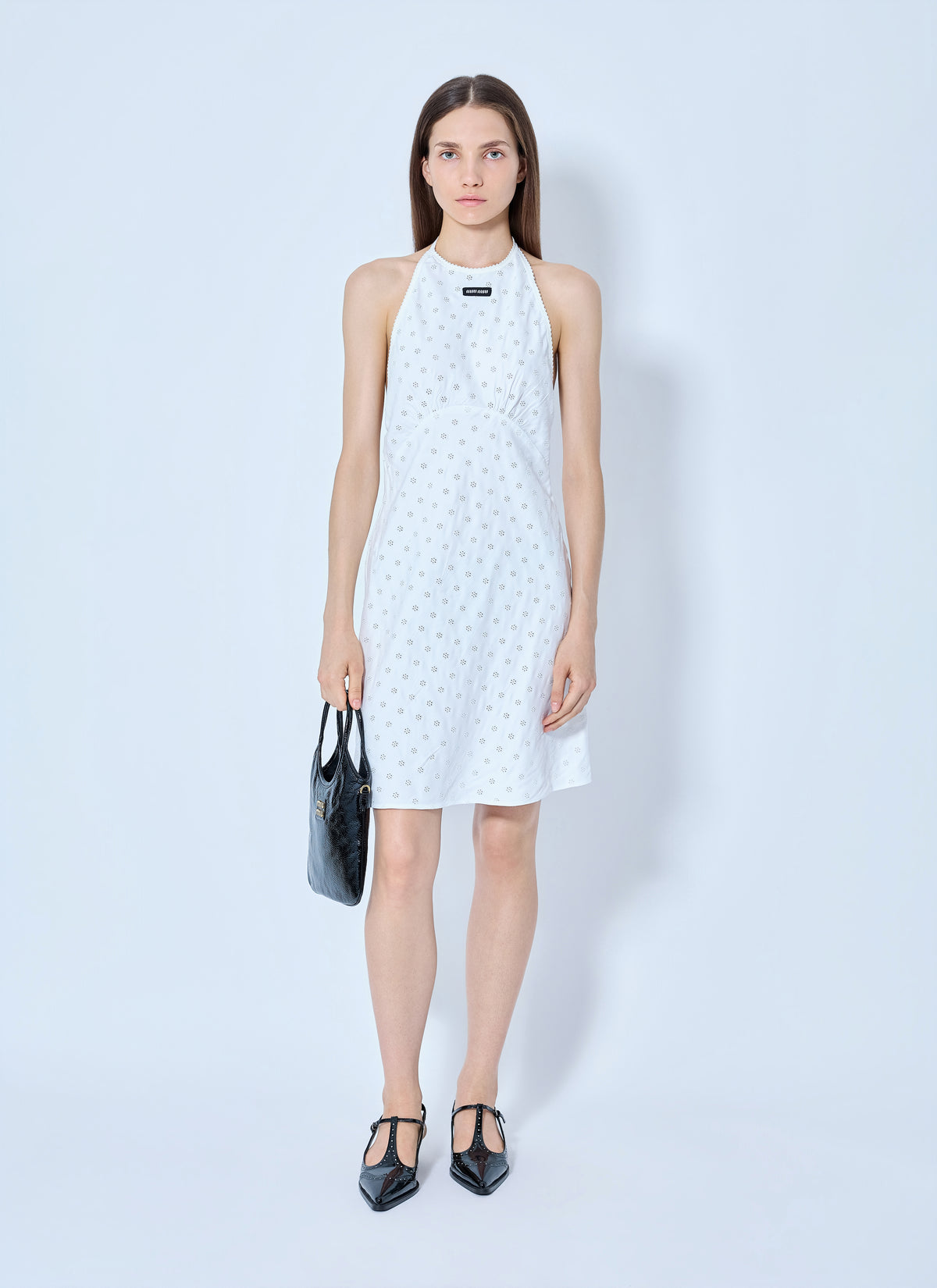 Miu Miu Women Cady Eyelet Lace Mini Dress