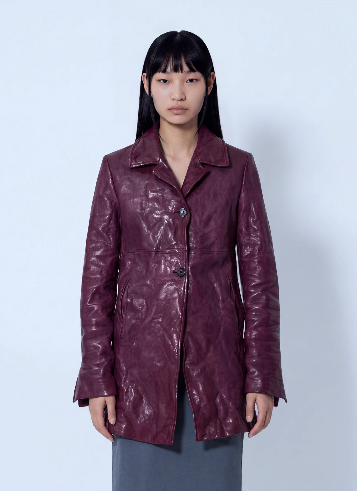 Miu Miu Women Textured Leather Coat