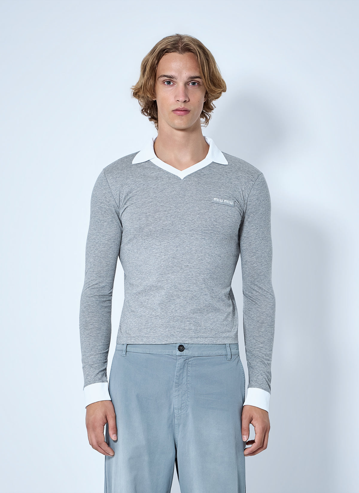 Miu Miu Men Collared Long Sleeve Knit Sweater