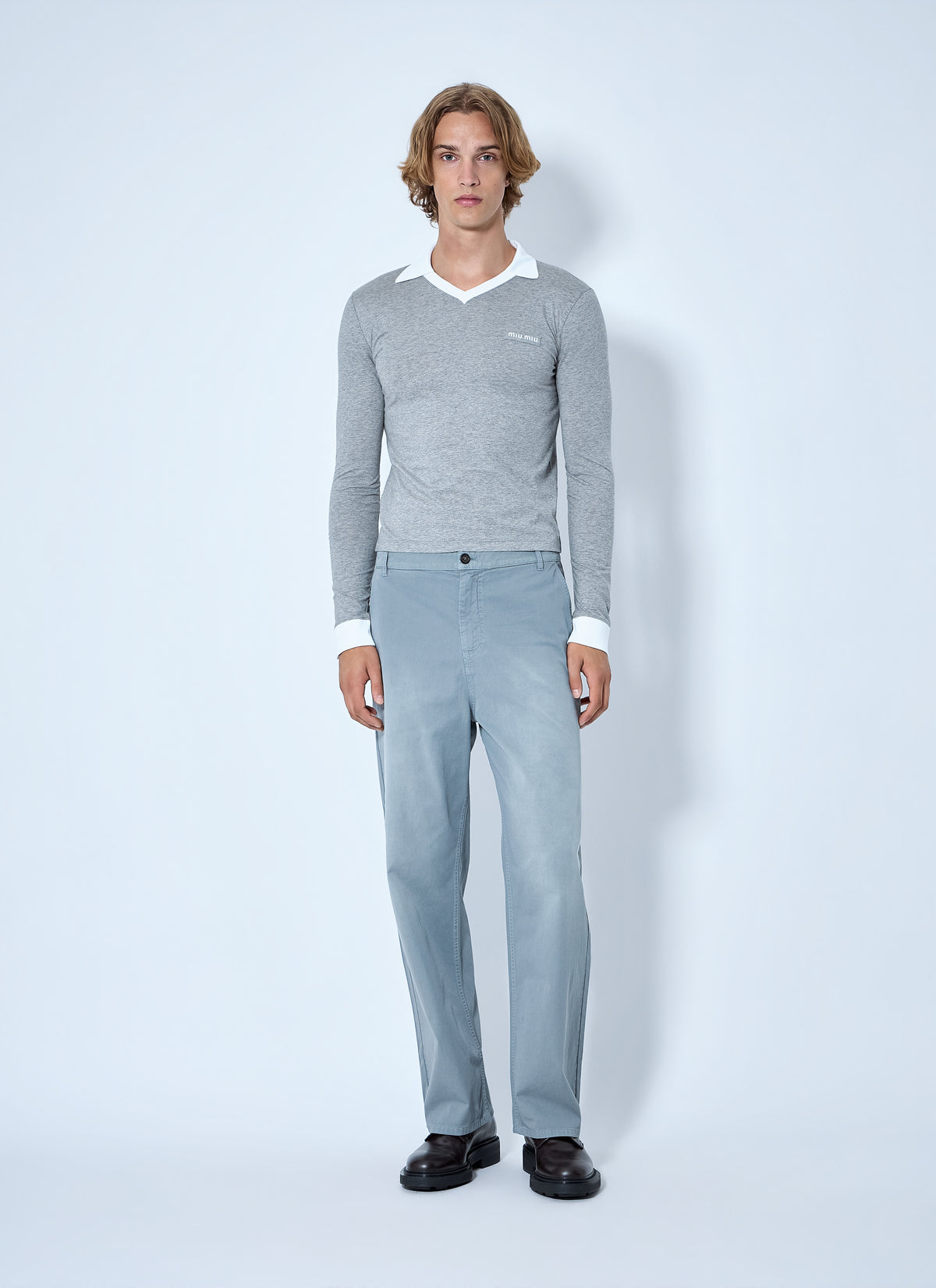 Miu Miu Men Collared Long Sleeve Knit Sweater