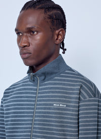 Miu Miu Men Striped Cotton Fleece Jacket