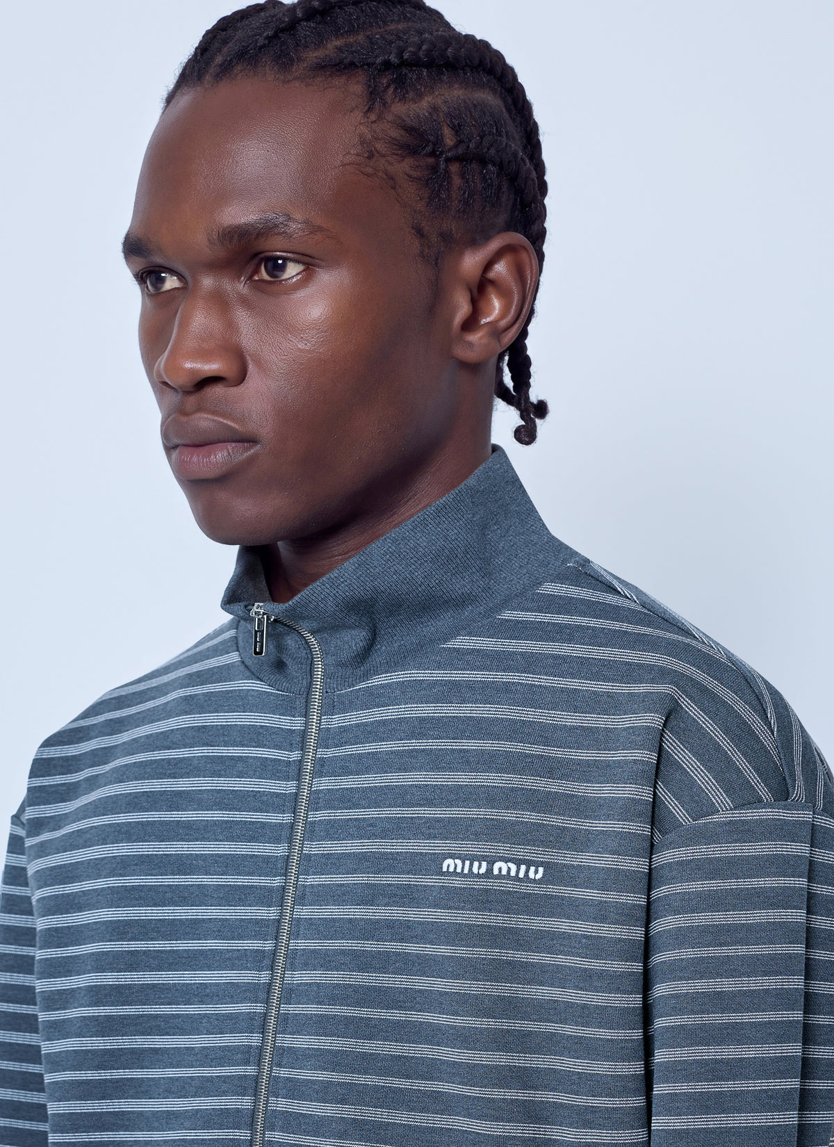 Miu Miu Men Striped Cotton Fleece Jacket