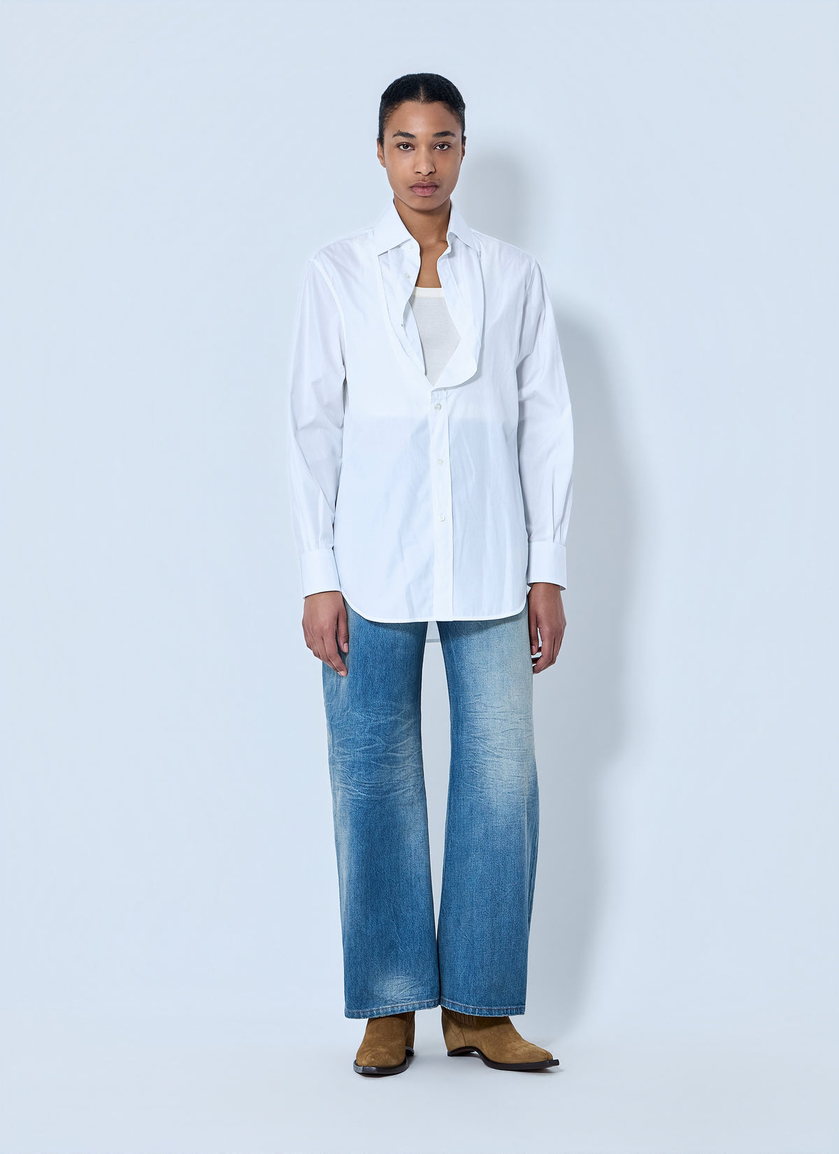 Maison Margiela Women White Folded V-Neck Collar Shirt