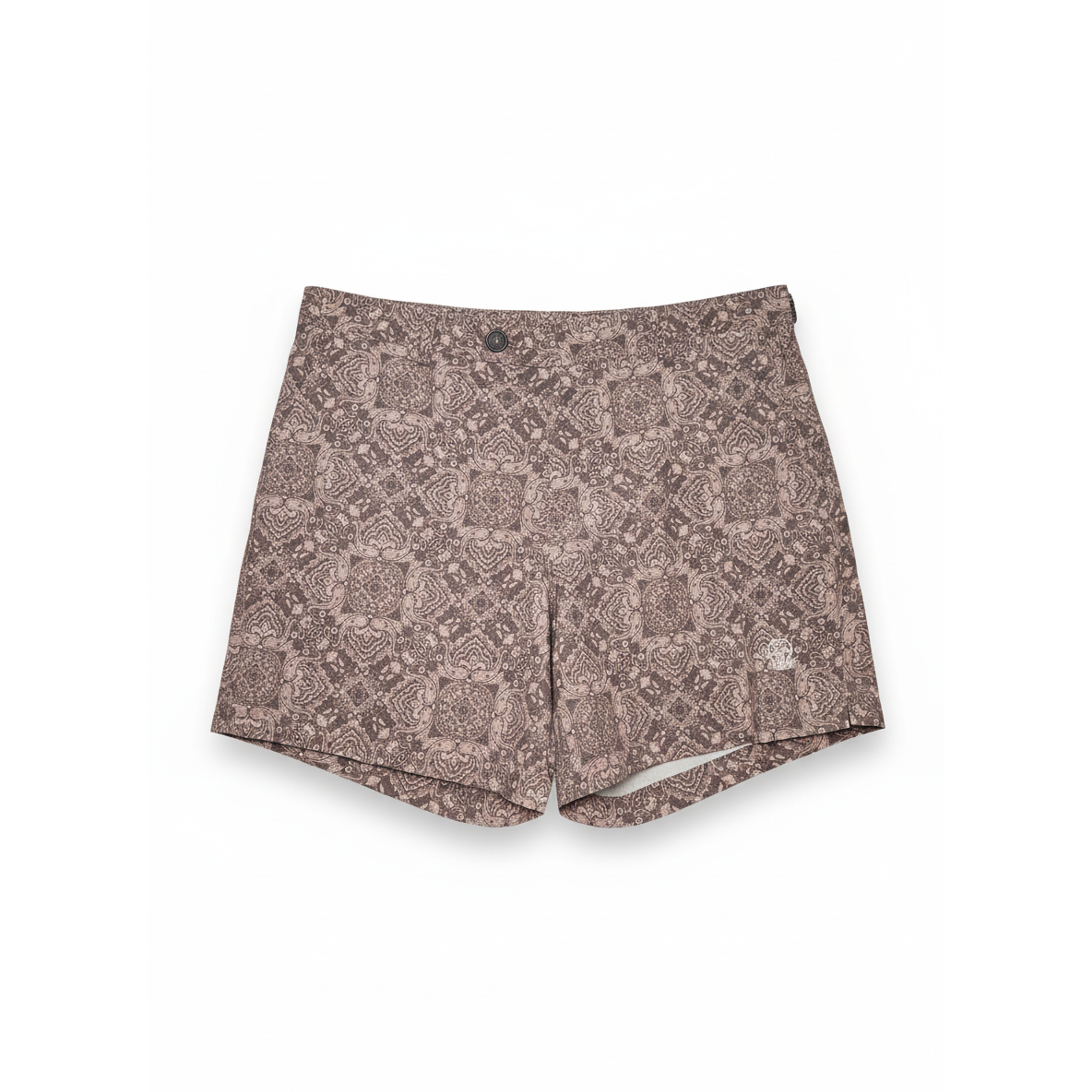 Brunello Cucinelli Mens Swimwear in Brown & Beige Print With Side Ajusters