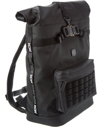 MCM Black Canvas Nylon Medium Roll Top Backpack