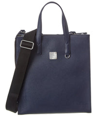 MCM Navy Leather with Camo Print Messenger Tote Bag
