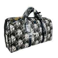 MCM Black/White Cubic Monogram Canvas Weekender Duffel Bag
