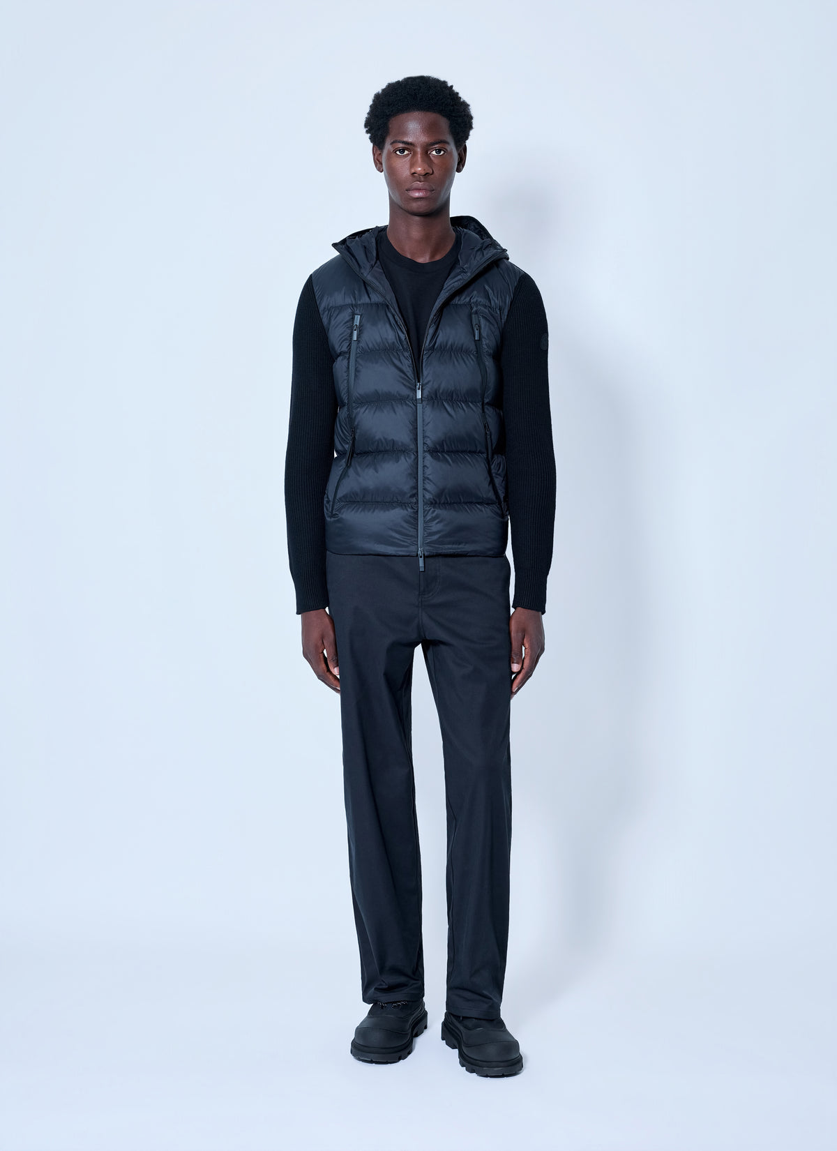 Moncler Men Hooded Puffer Jacket With Knit Sleeves