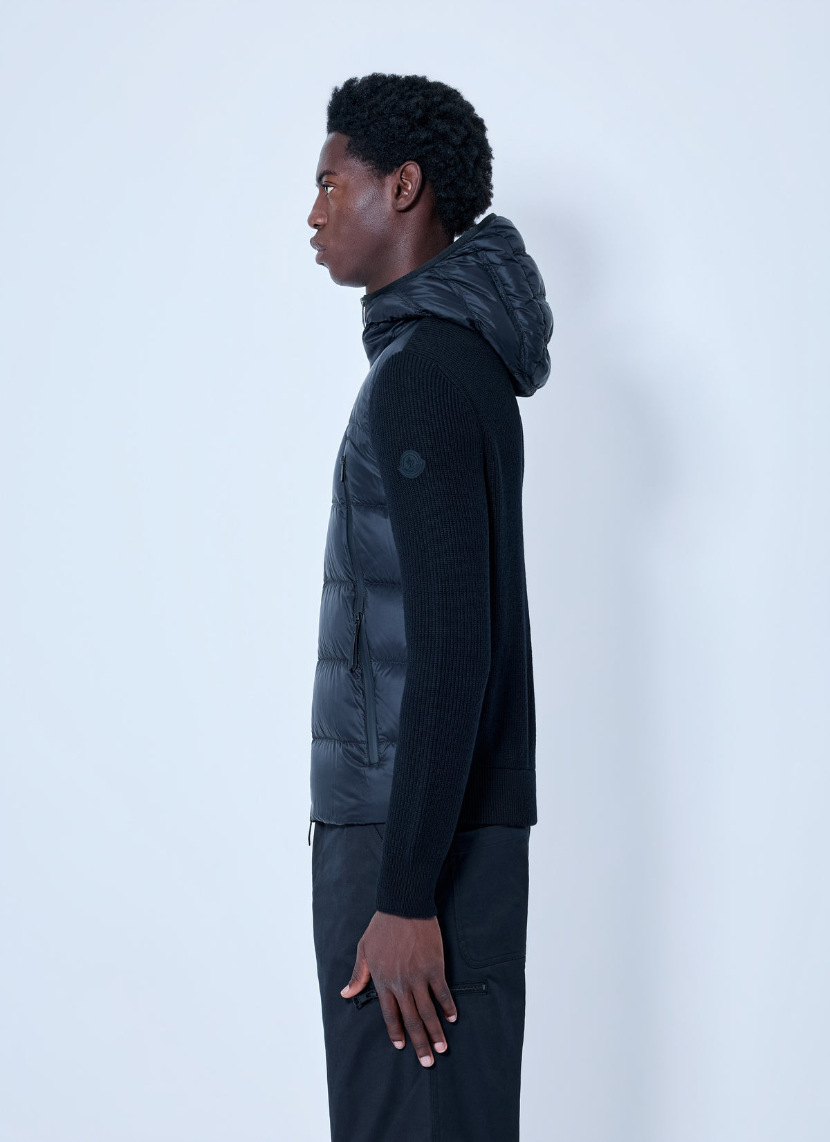 Moncler Men Hooded Puffer Jacket With Knit Sleeves